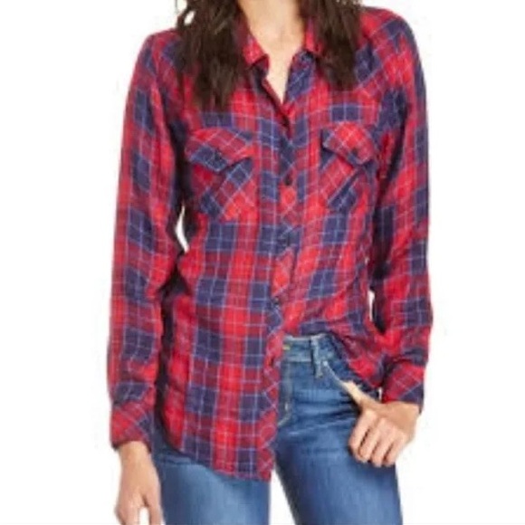 Rails Kendra Tencel plaid button down - blue and red -Small - Picture 1 of 5